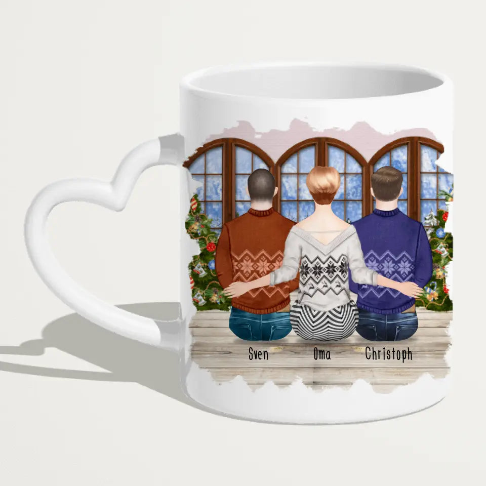 Personalisierte Tasse für Oma (2 Männer + 1 Oma) - Weihnachtstasse