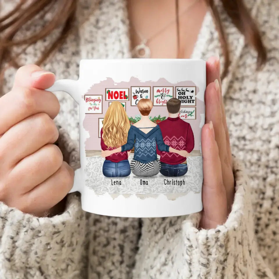 Personalisierte Tasse für Oma (1 Frau + 1 Mann + 1 Oma) - Weihnachtstasse