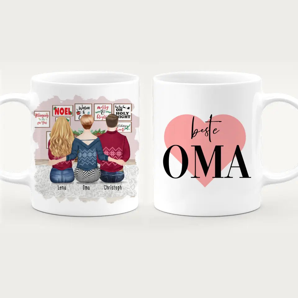 Personalisierte Tasse für Oma (1 Frau + 1 Mann + 1 Oma) - Weihnachtstasse