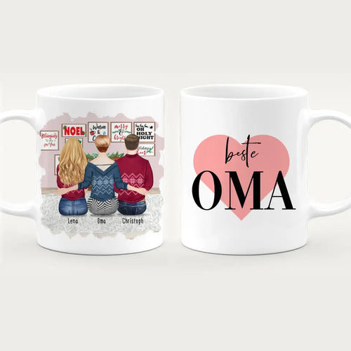 Personalisierte Tasse für Oma (1 Frau + 1 Mann + 1 Oma) - Weihnachtstasse