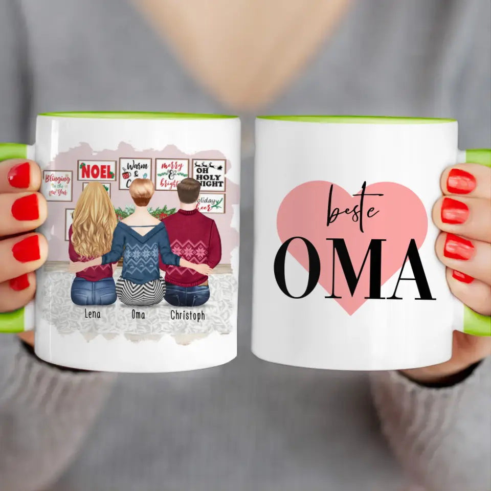 Personalisierte Tasse für Oma (1 Frau + 1 Mann + 1 Oma) - Weihnachtstasse