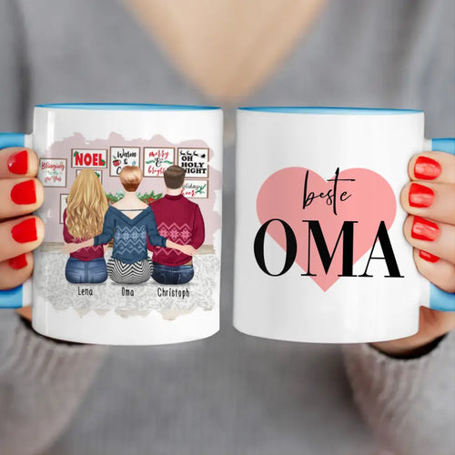 Personalisierte Tasse für Oma (1 Frau + 1 Mann + 1 Oma) - Weihnachtstasse