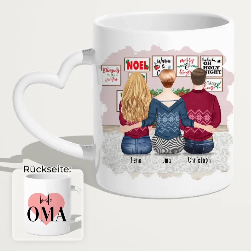 Personalisierte Tasse für Oma (1 Frau + 1 Mann + 1 Oma) - Weihnachtstasse