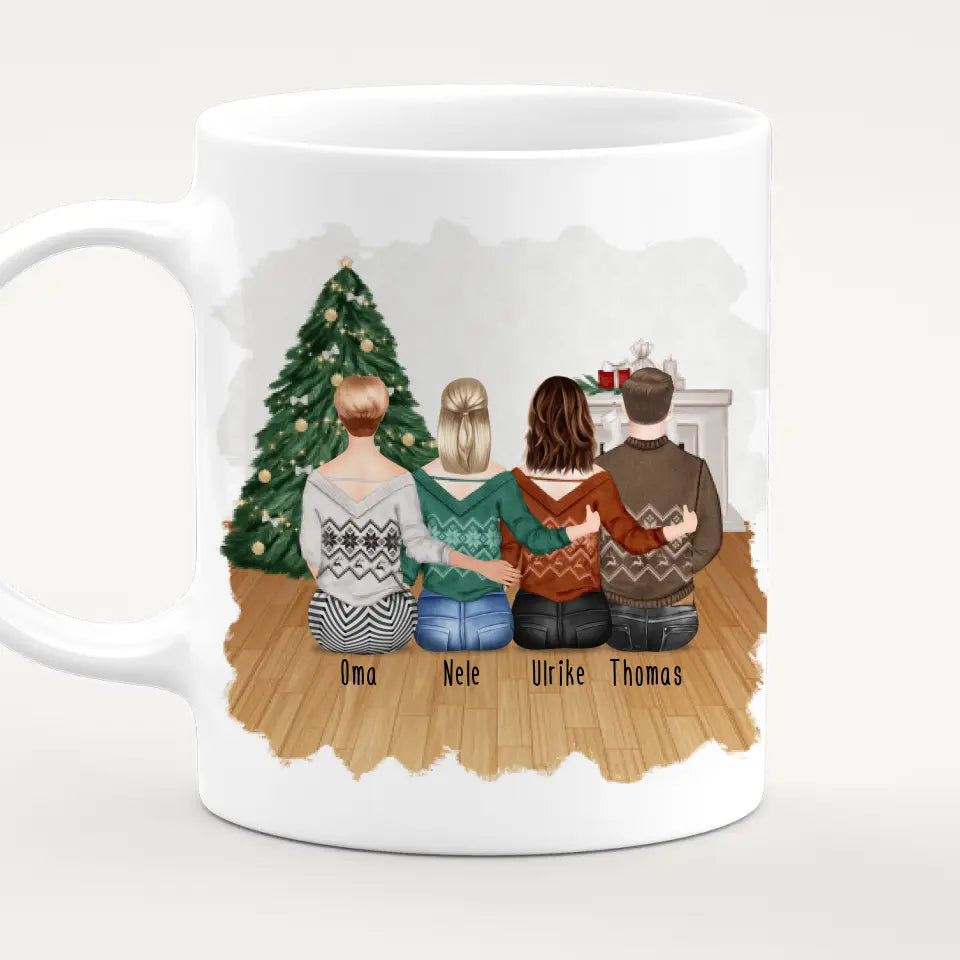 Personalisierte Tasse für Oma (2 Frauen + 1 Mann + 1 Oma) - Weihnachtstasse