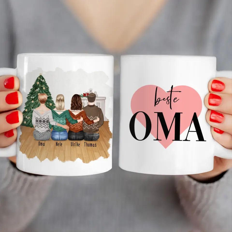 Personalisierte Tasse für Oma (2 Frauen + 1 Mann + 1 Oma) - Weihnachtstasse