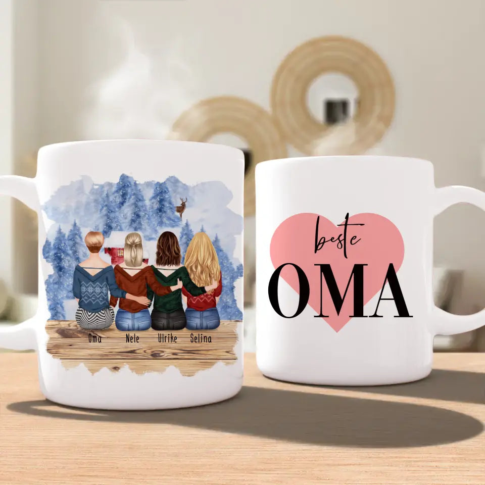 Personalisierte Tasse für Oma (3 Frauen + 1 Oma) - Weihnachtstasse