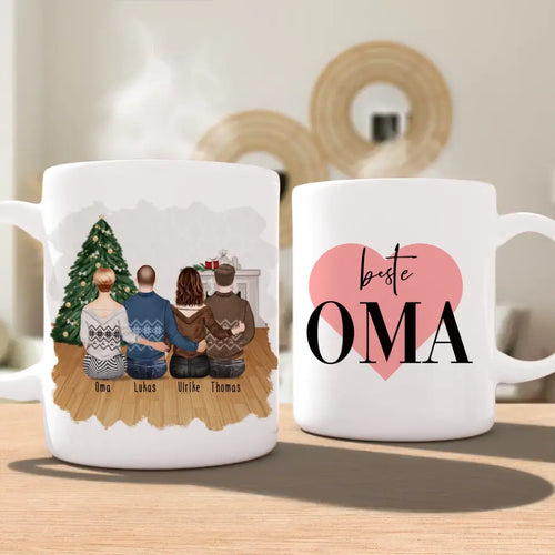 Personalisierte Tasse für Oma (1 Frau + 2 Männer + 1 Oma) - Weihnachtstasse