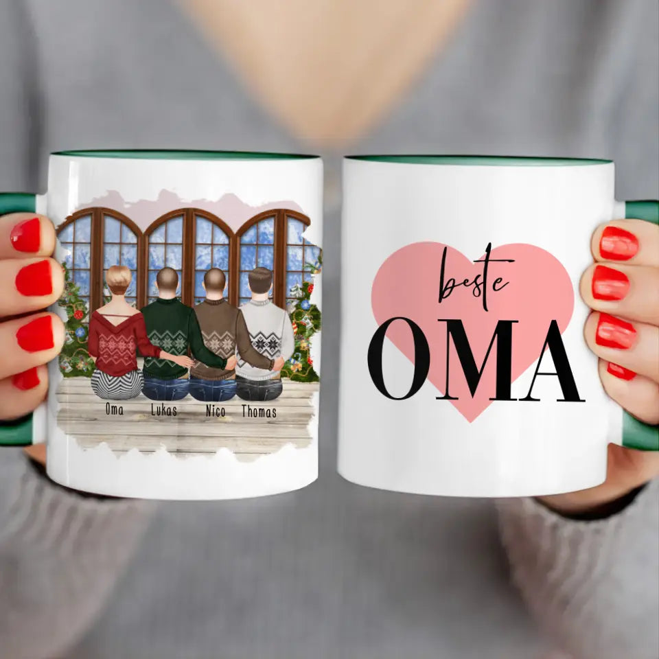 Personalisierte Tasse für Oma (3 Männer + 1 Oma) - Weihnachtstasse