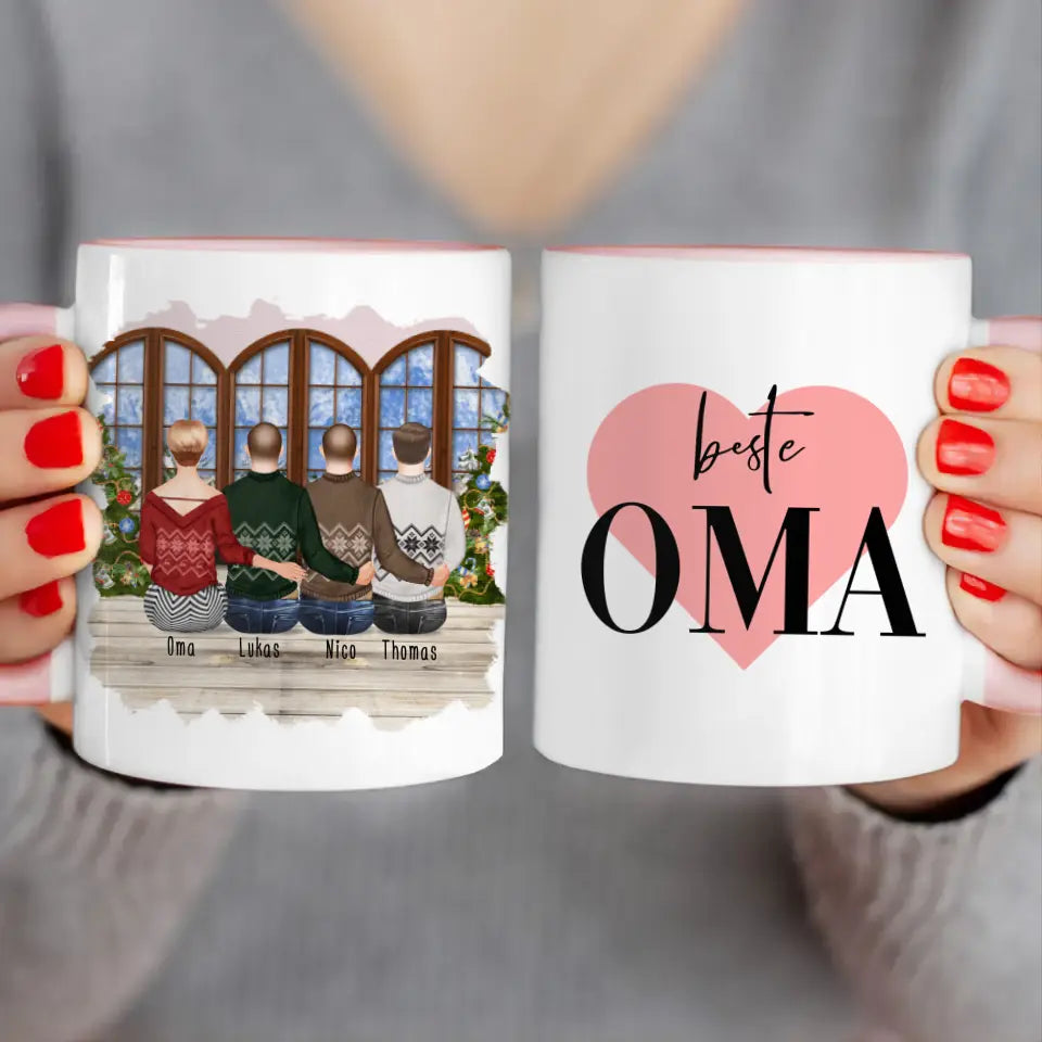 Personalisierte Tasse für Oma (3 Männer + 1 Oma) - Weihnachtstasse