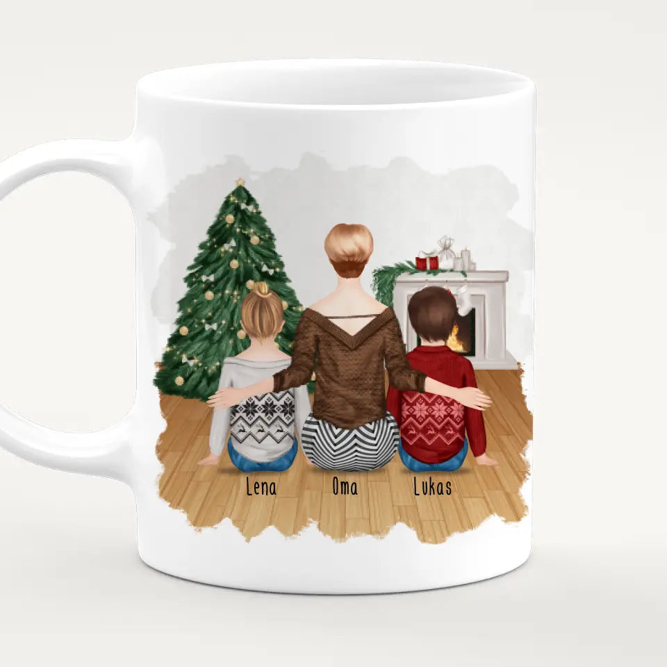 Personalisierte Tasse für Oma (2 Kinder + 1 Oma) - Weihnachtstasse