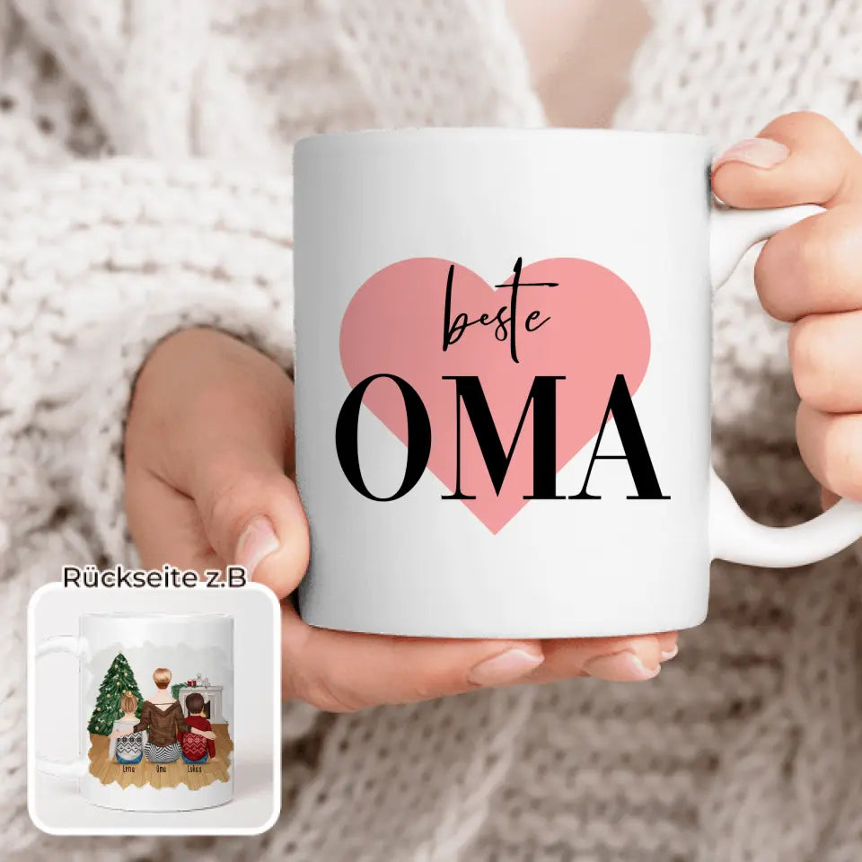 Personalisierte Tasse für Oma (2 Kinder + 1 Oma) - Weihnachtstasse