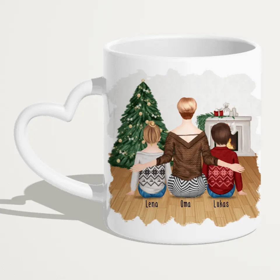 Personalisierte Tasse für Oma (2 Kinder + 1 Oma) - Weihnachtstasse