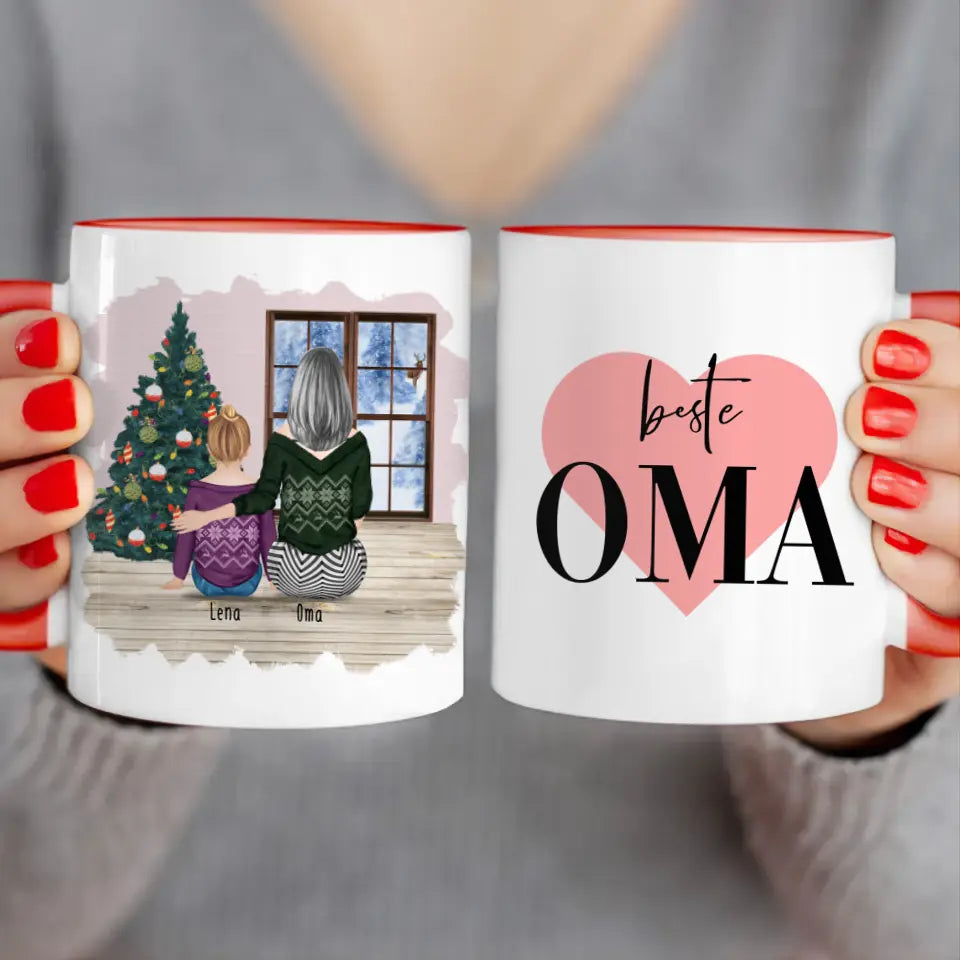 Personalisierte Tasse für Oma (1 Kind + 1 Oma) - Weihnachtstasse