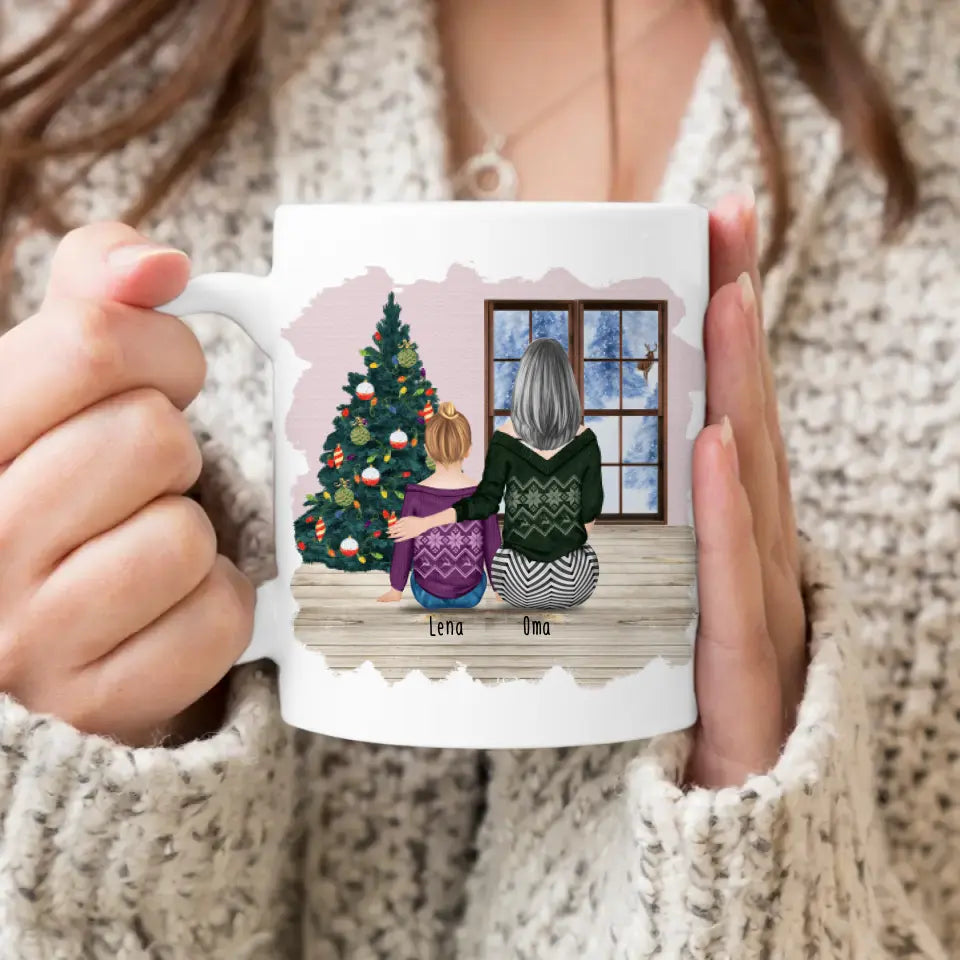 Personalisierte Tasse für Oma (1 Kind + 1 Oma) - Weihnachtstasse