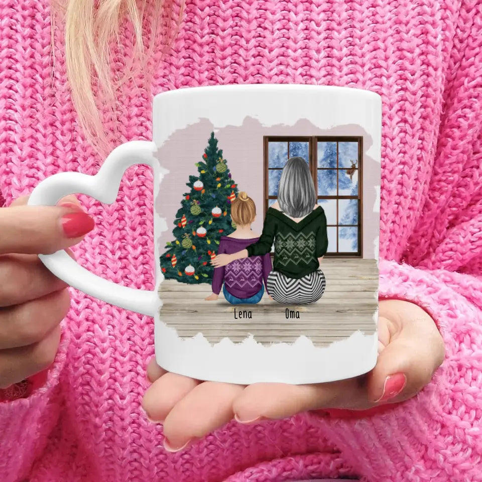 Personalisierte Tasse für Oma (1 Kind + 1 Oma) - Weihnachtstasse