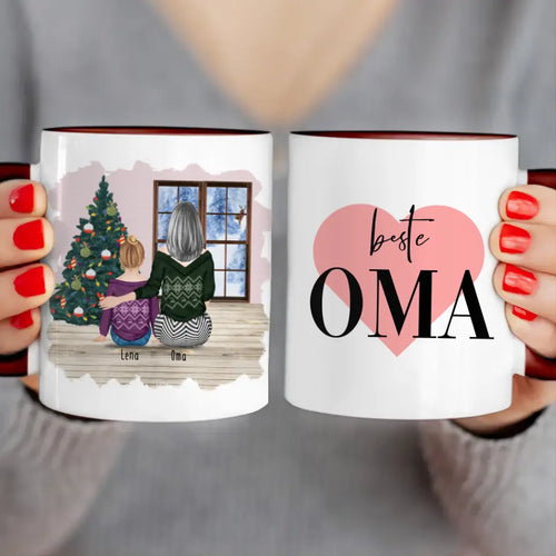 Personalisierte Tasse für Oma (1 Kind + 1 Oma) - Weihnachtstasse