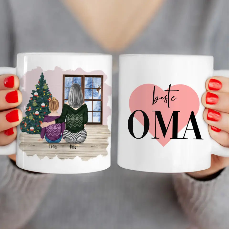 Personalisierte Tasse für Oma (1 Kind + 1 Oma) - Weihnachtstasse