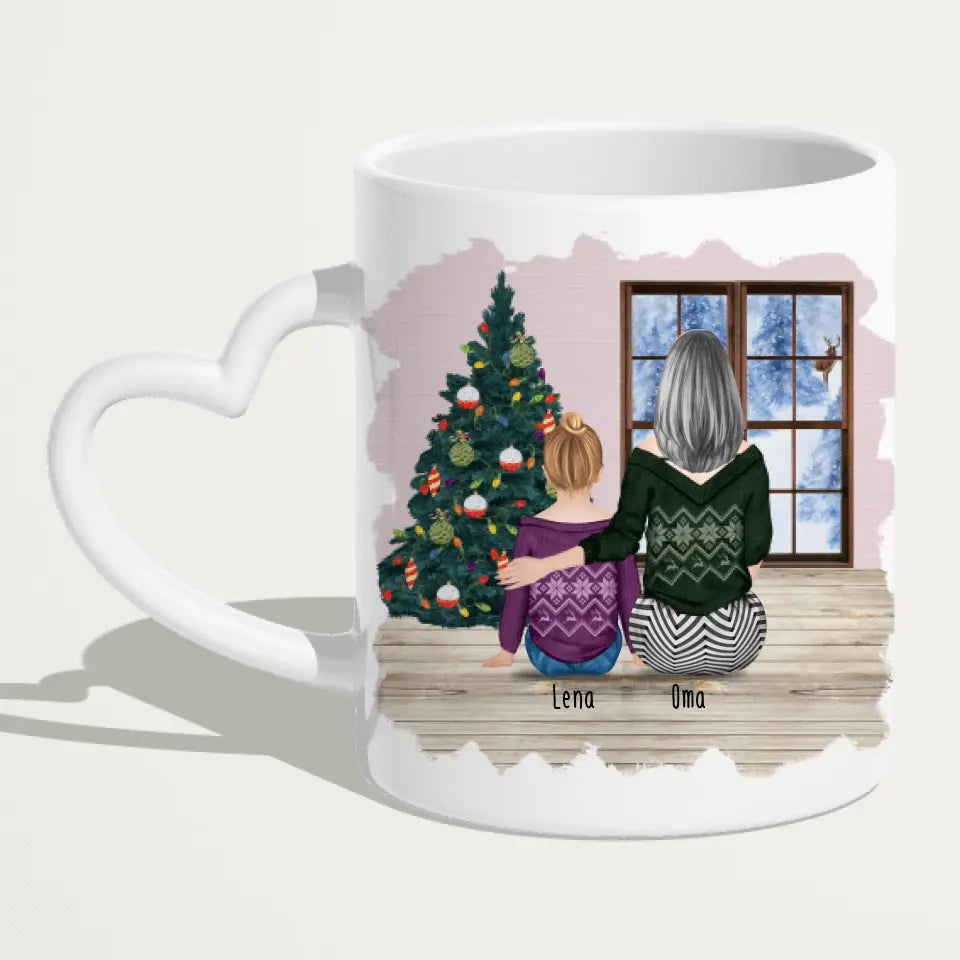 Personalisierte Tasse für Oma (1 Kind + 1 Oma) - Weihnachtstasse