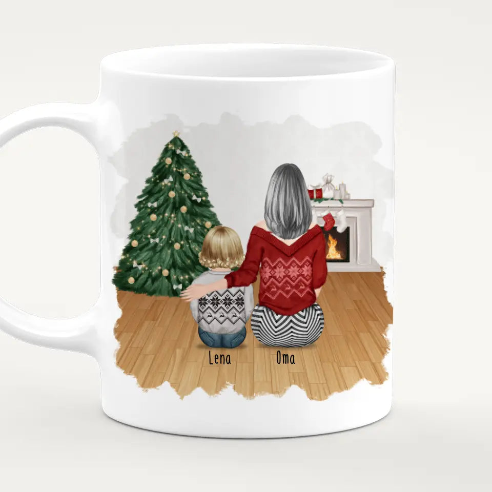 Personalisierte Tasse für Oma (1 Baby + 1 Oma) - Weihnachtstasse