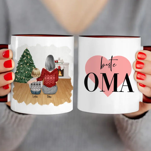 Personalisierte Tasse für Oma (1 Baby + 1 Oma) - Weihnachtstasse
