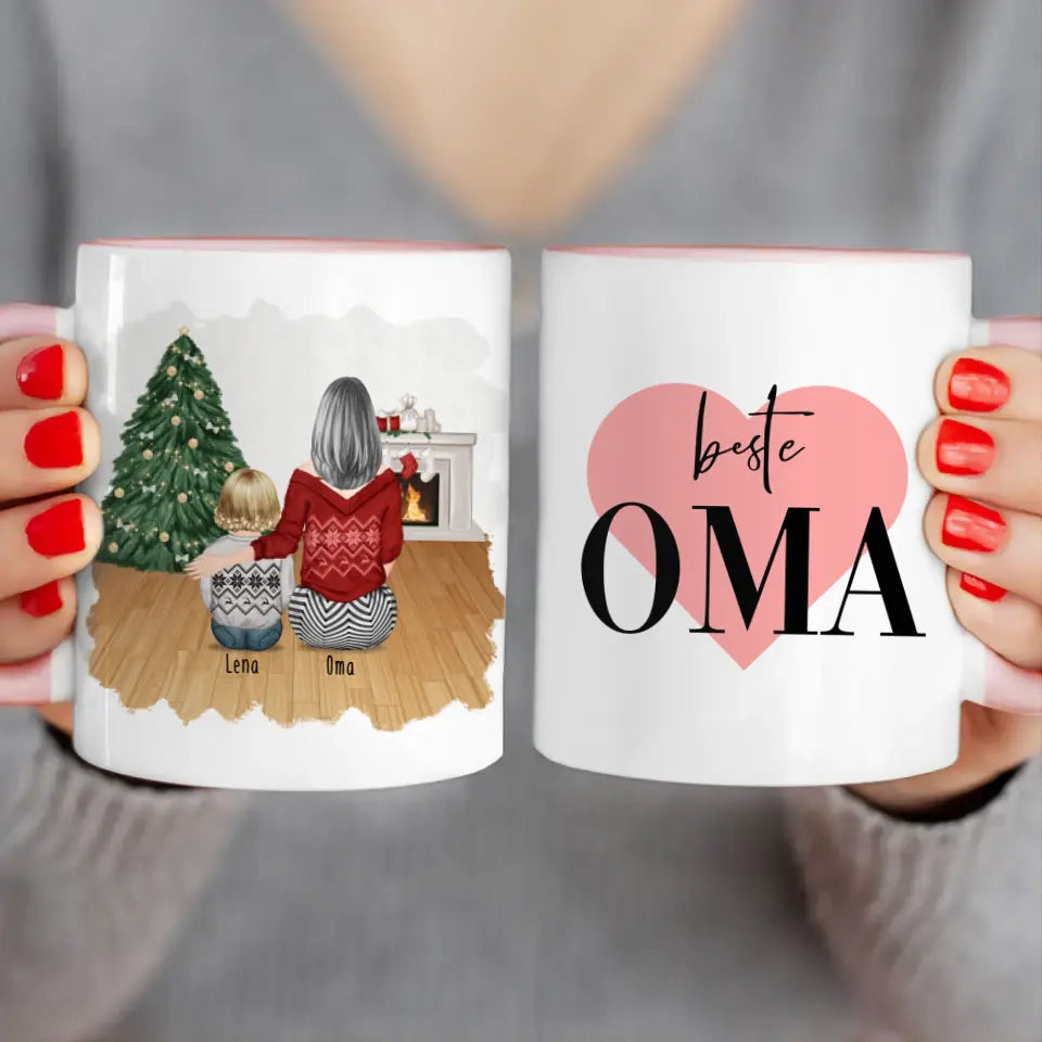 Personalisierte Tasse für Oma (1 Baby + 1 Oma) - Weihnachtstasse