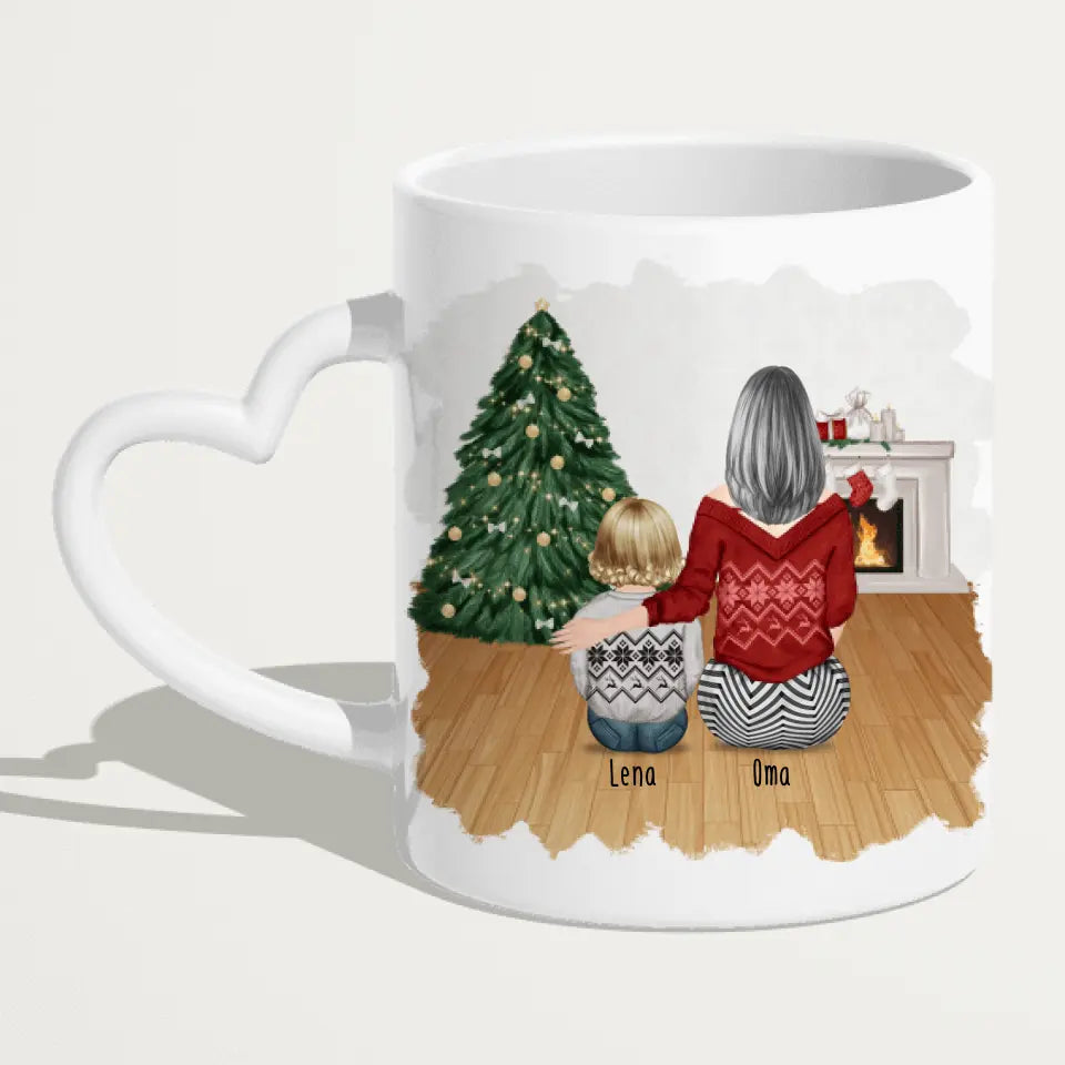 Personalisierte Tasse für Oma (1 Baby + 1 Oma) - Weihnachtstasse