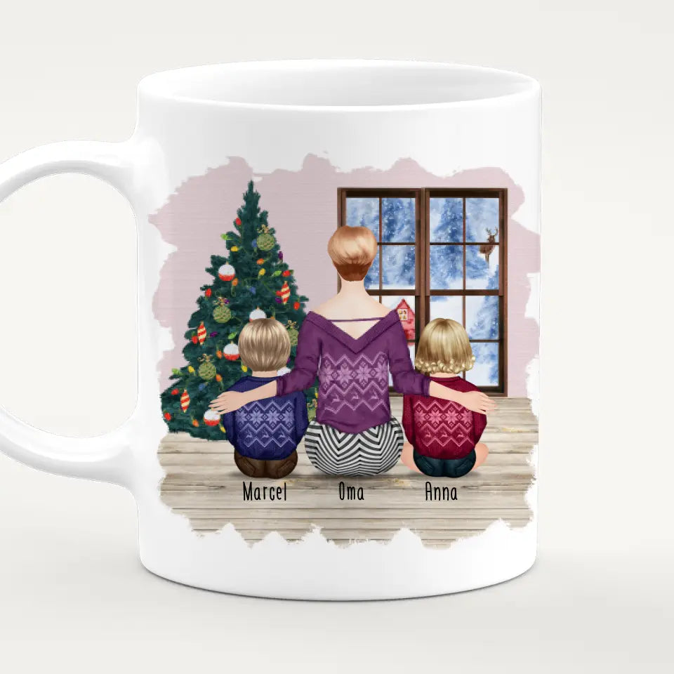 Personalisierte Tasse für Oma (2 Babys + 1 Oma) - Weihnachtstasse