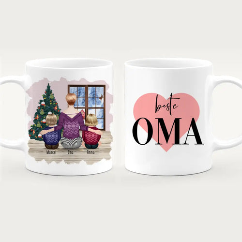 Personalisierte Tasse für Oma (2 Babys + 1 Oma) - Weihnachtstasse
