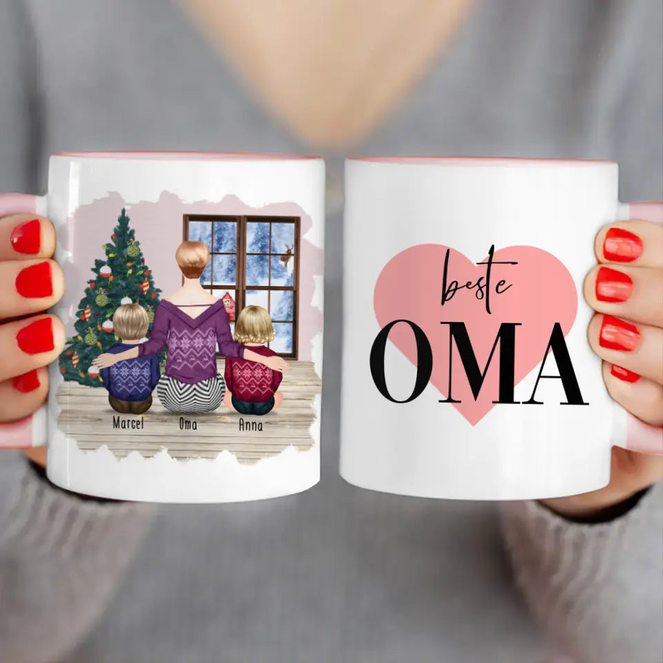 Personalisierte Tasse für Oma (2 Babys + 1 Oma) - Weihnachtstasse