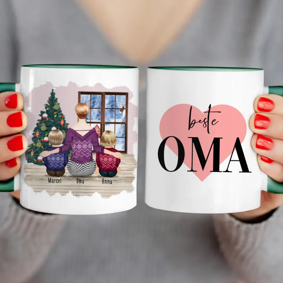 Personalisierte Tasse für Oma (2 Babys + 1 Oma) - Weihnachtstasse