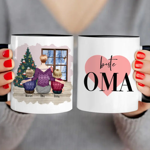Personalisierte Tasse für Oma (2 Babys + 1 Oma) - Weihnachtstasse