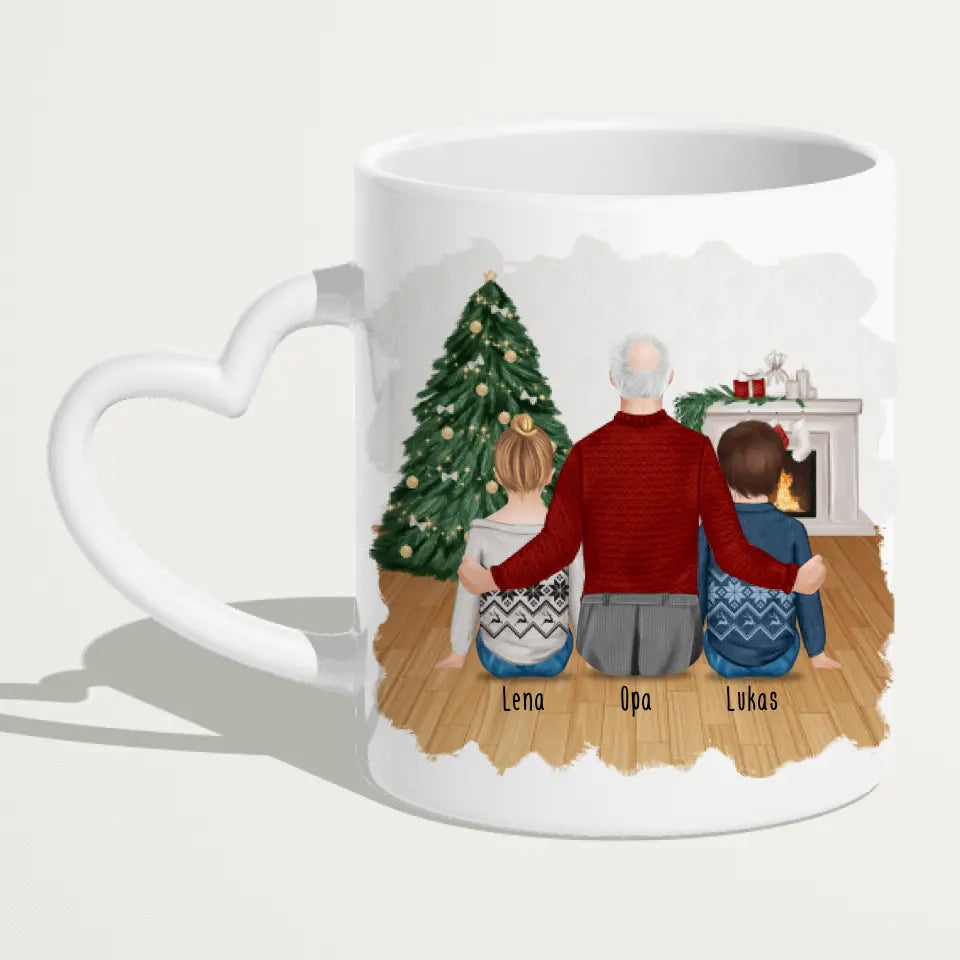 Personalisierte Tasse für Opa (2 Kinder + 1 Opa) - Weihnachtstasse