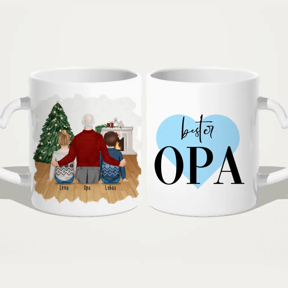 Personalisierte Tasse für Opa (2 Kinder + 1 Opa) - Weihnachtstasse