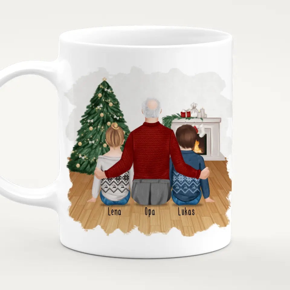 Personalisierte Tasse für Opa (2 Kinder + 1 Opa) - Weihnachtstasse