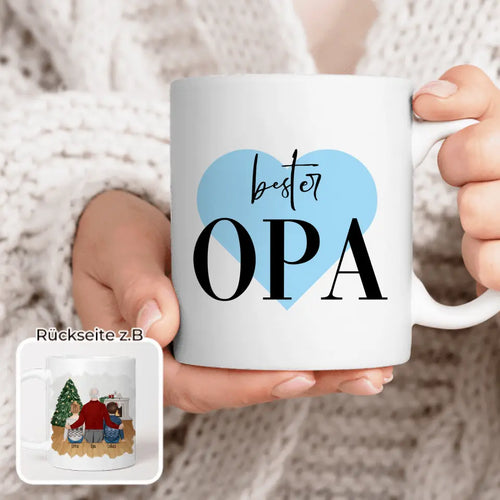 Personalisierte Tasse für Opa (2 Kinder + 1 Opa) - Weihnachtstasse