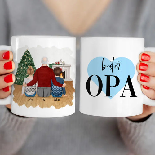 Personalisierte Tasse für Opa (2 Kinder + 1 Opa) - Weihnachtstasse