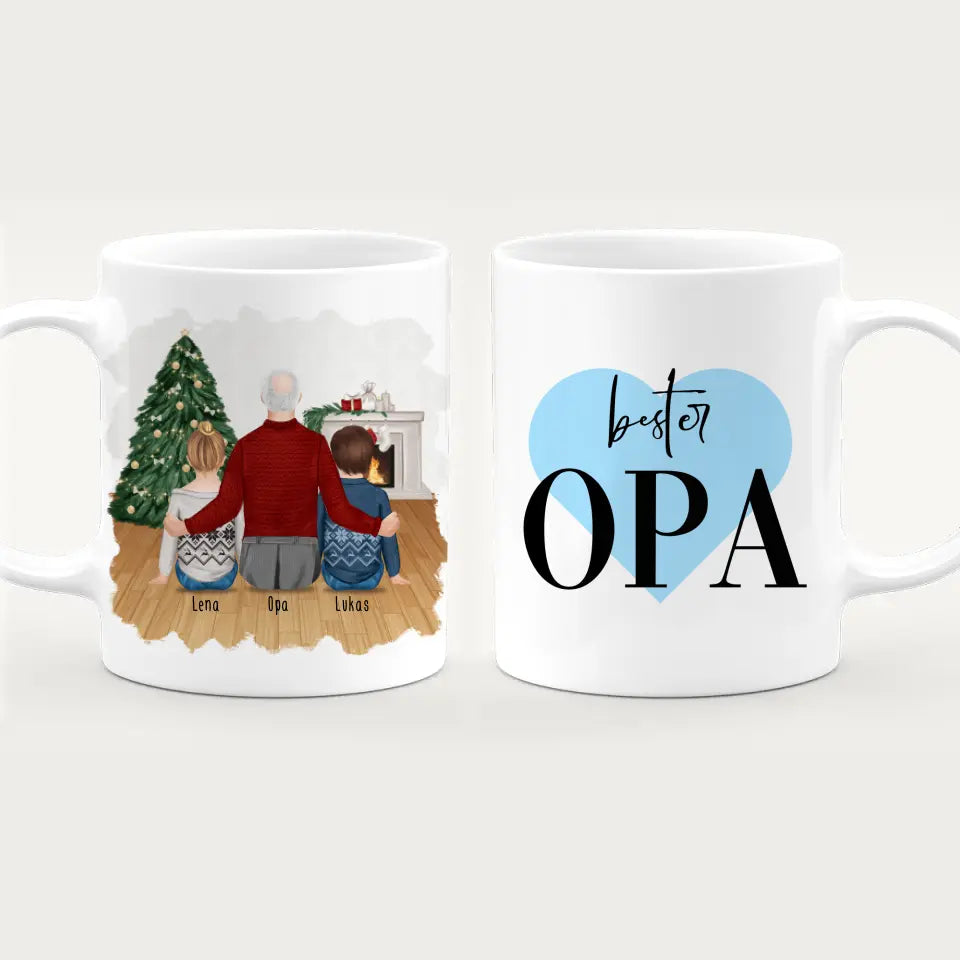 Personalisierte Tasse für Opa (2 Kinder + 1 Opa) - Weihnachtstasse