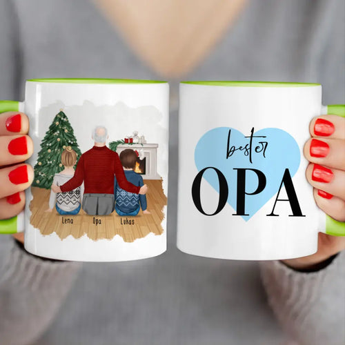Personalisierte Tasse für Opa (2 Kinder + 1 Opa) - Weihnachtstasse