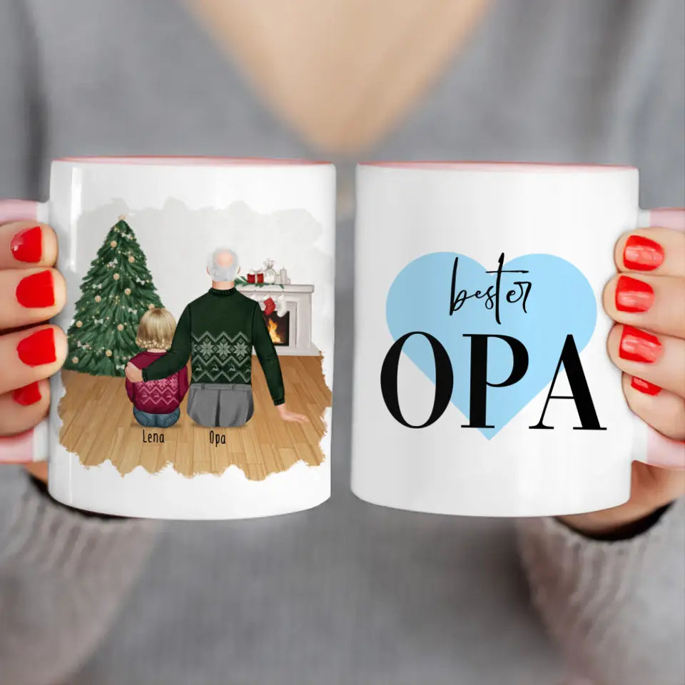 Personalisierte Tasse für Opa (1 Baby + 1 Opa) - Weihnachtstasse