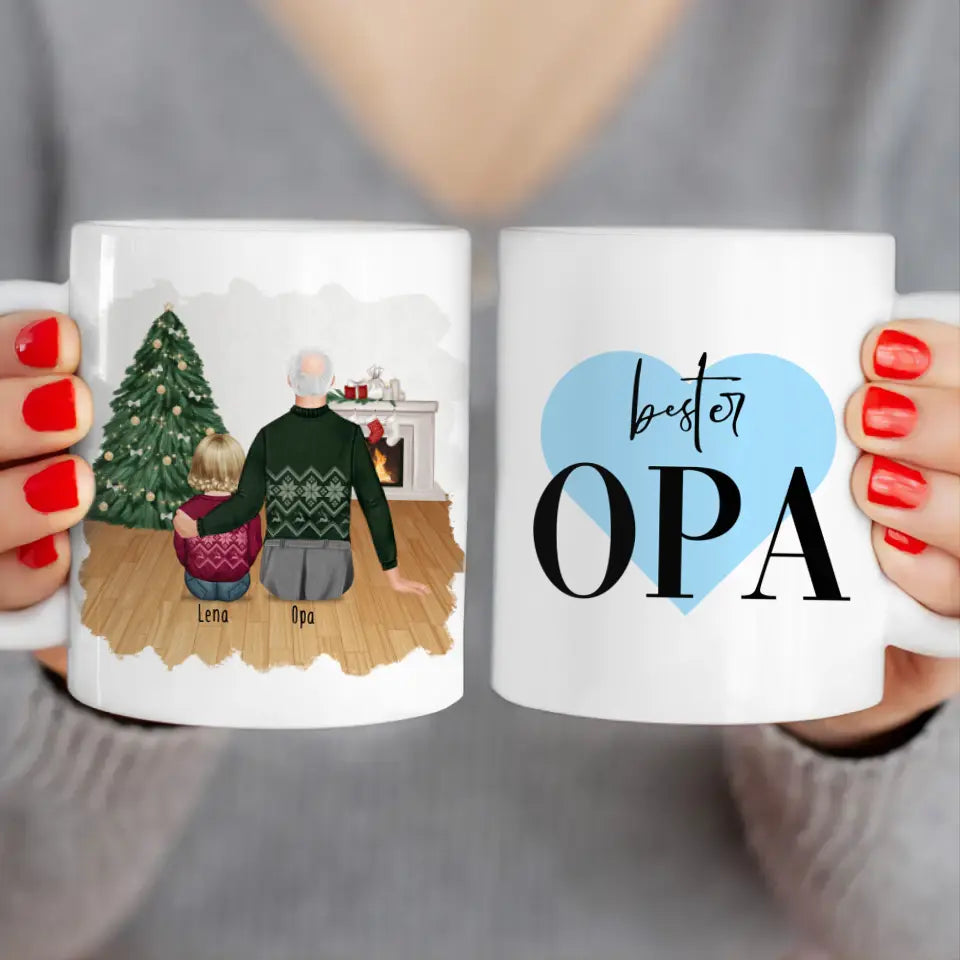 Personalisierte Tasse für Opa (1 Baby + 1 Opa) - Weihnachtstasse