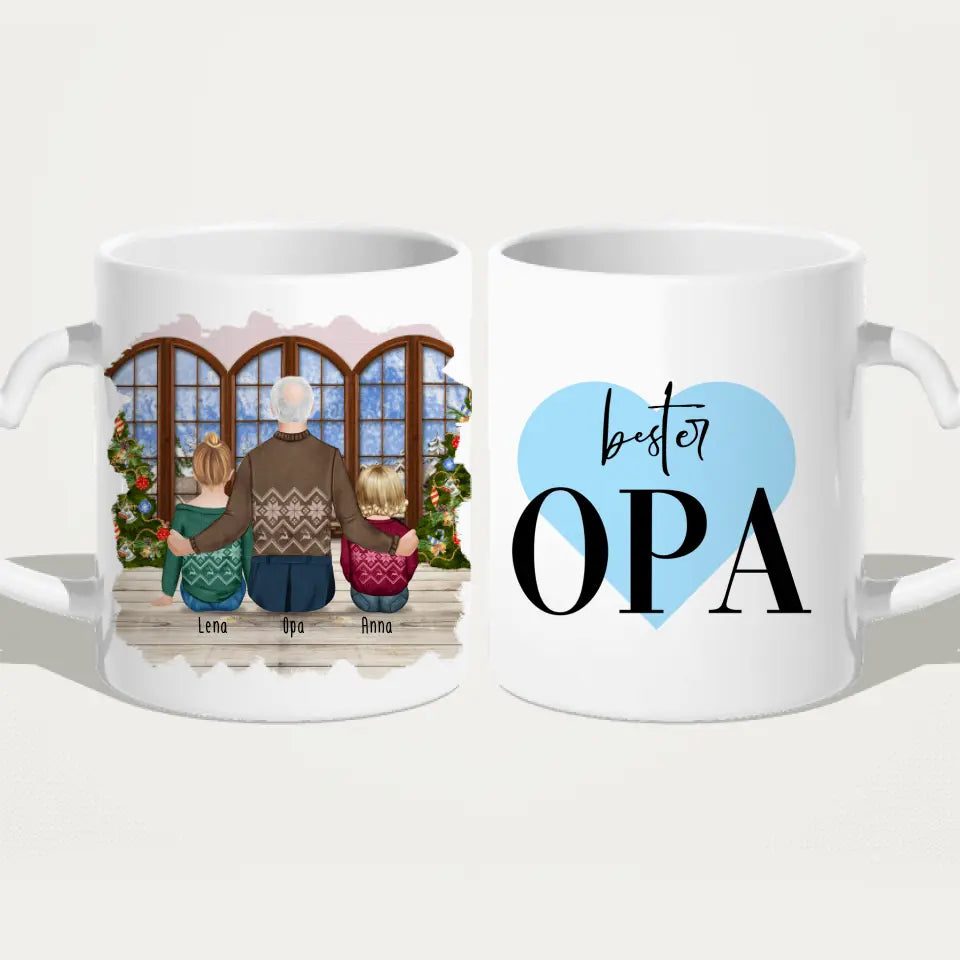 Personalisierte Tasse für Opa (1 Baby + 1 Kind + 1 Opa) - Weihnachtstasse