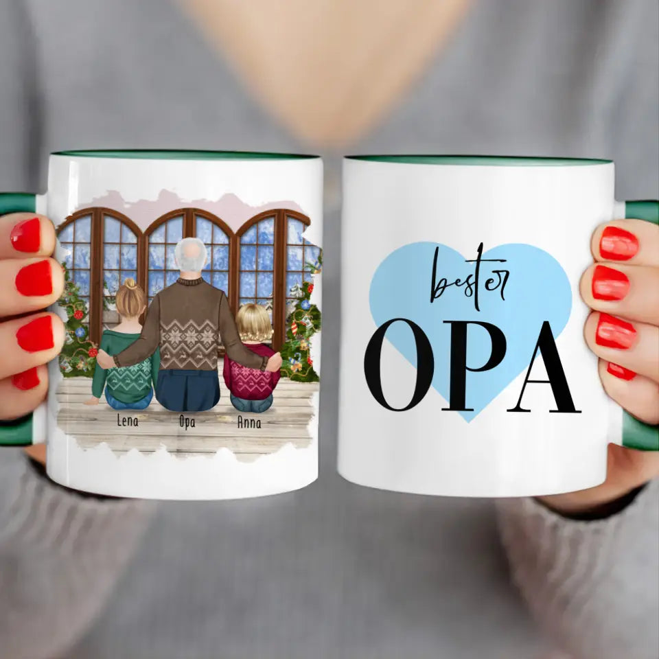 Personalisierte Tasse für Opa (1 Baby + 1 Kind + 1 Opa) - Weihnachtstasse