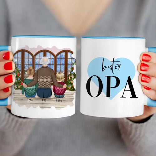 Personalisierte Tasse für Opa (1 Baby + 1 Kind + 1 Opa) - Weihnachtstasse