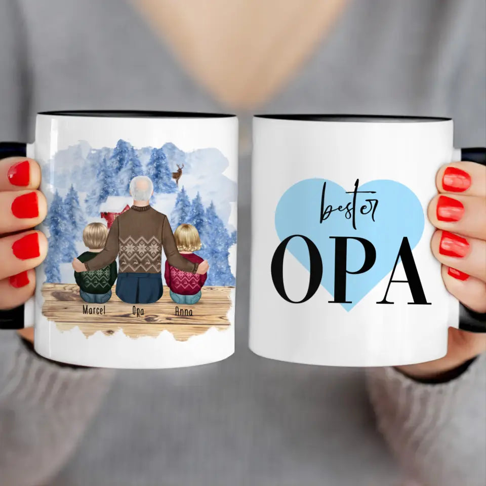 Personalisierte Tasse für Opa (2 Babys + 1 Opa) - Weihnachtstasse