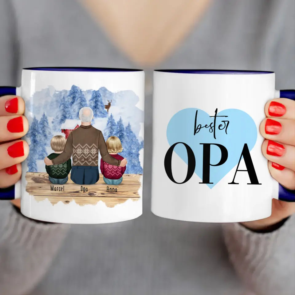 Personalisierte Tasse für Opa (2 Babys + 1 Opa) - Weihnachtstasse