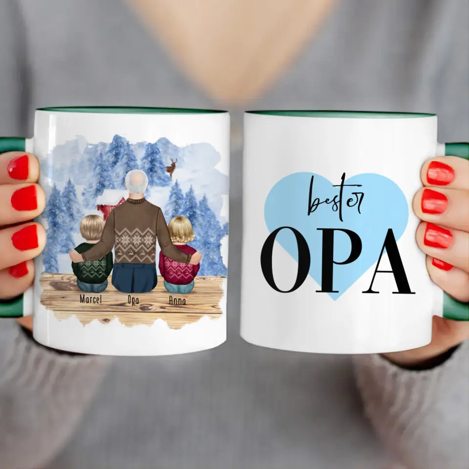 Personalisierte Tasse für Opa (2 Babys + 1 Opa) - Weihnachtstasse