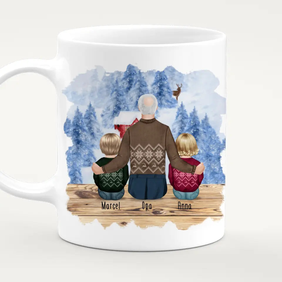 Personalisierte Tasse für Opa (2 Babys + 1 Opa) - Weihnachtstasse