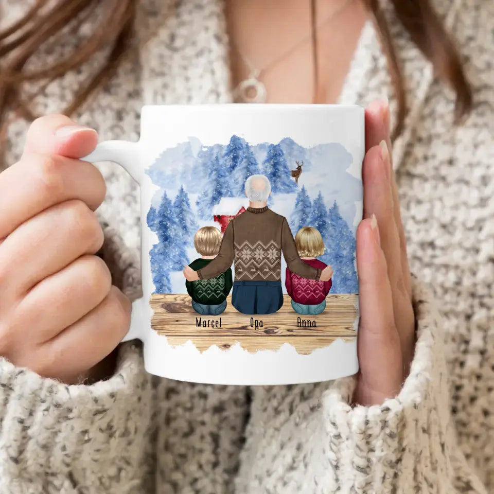 Personalisierte Tasse für Opa (2 Babys + 1 Opa) - Weihnachtstasse