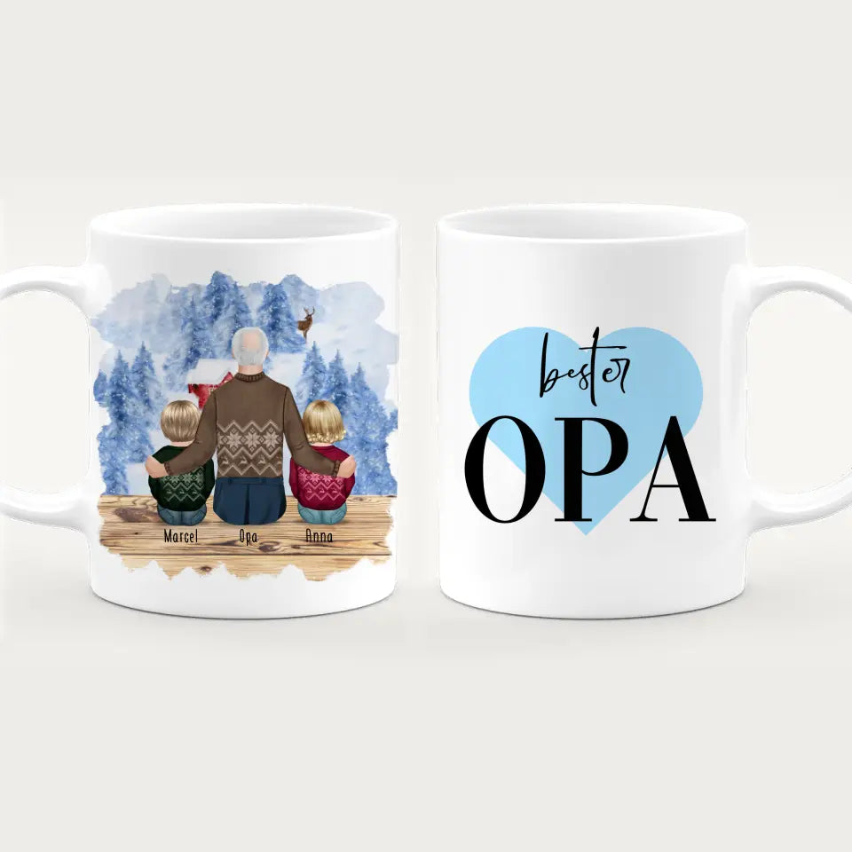 Personalisierte Tasse für Opa (2 Babys + 1 Opa) - Weihnachtstasse