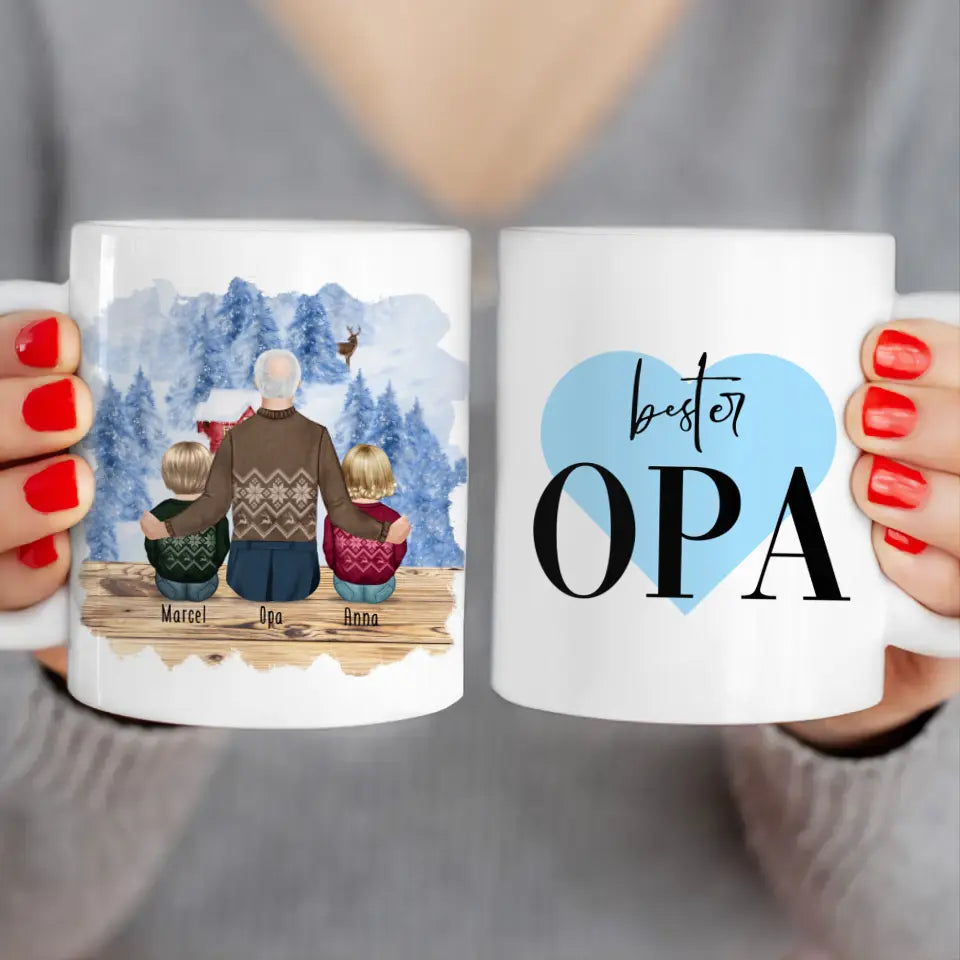 Personalisierte Tasse für Opa (2 Babys + 1 Opa) - Weihnachtstasse